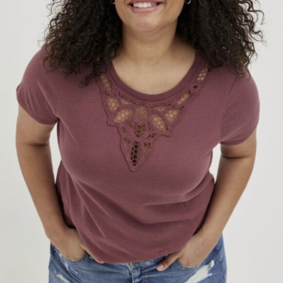 torrid Tops - Torrid Plus Size Classic Fit Cotton Modal Crochet Neck Tee in Maeve Size 4X